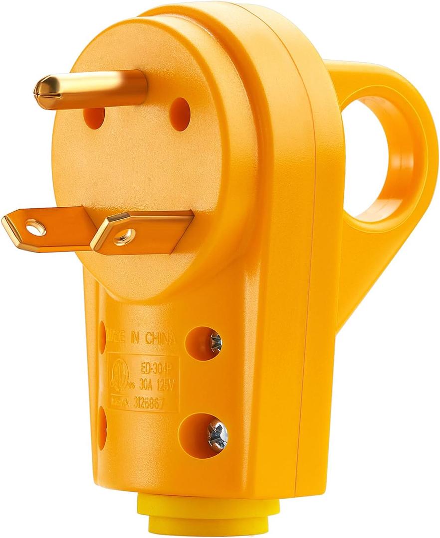 Kohree RV Replacement Plug 30 Amp Male, 125V RV Receptacle Plug, Heavy Duty RV Electrical Camper Plug Adapter with Ergonomic Grip Handle, Yellow