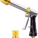 Upgrade Water Hose Nozzle Long Rod Garden Hose Nozzle Heavy Duty Metal Brass Sprayer 360 Rotaing Spray Gun for Car Wash, Plants and Lawn,Patio Gardening, Pets Shower Hose Nozzle + Quick Connector