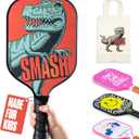 Sportbit Kids Pickleball Paddles Set of 1 or 2 - Child Size Pickleball Paddle for Kids Small and Lightweight - Carbon Fiber Youth Pickleball Paddle Set with Bag for Children Under 12. (1-pack Dino)