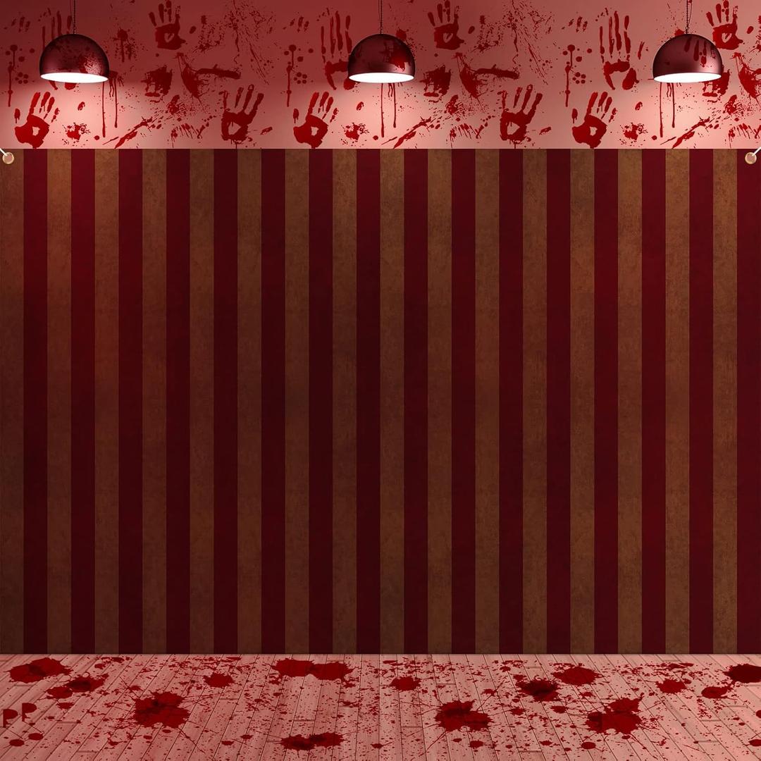 Remerry 2 Pieces Halloween Creepy Carnival Backdrop for Horrible Bloody Circus Tent Evil Decorations Clown Room Wall Horror Scary Birthday Party Supplies 7 x 5 ft