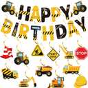 27 Pcs Construction Happy Birthday Banner Vehicle Truck Hanging Swirls Construction Party Ceiling Streamers Decoration for Birthday Party Decor