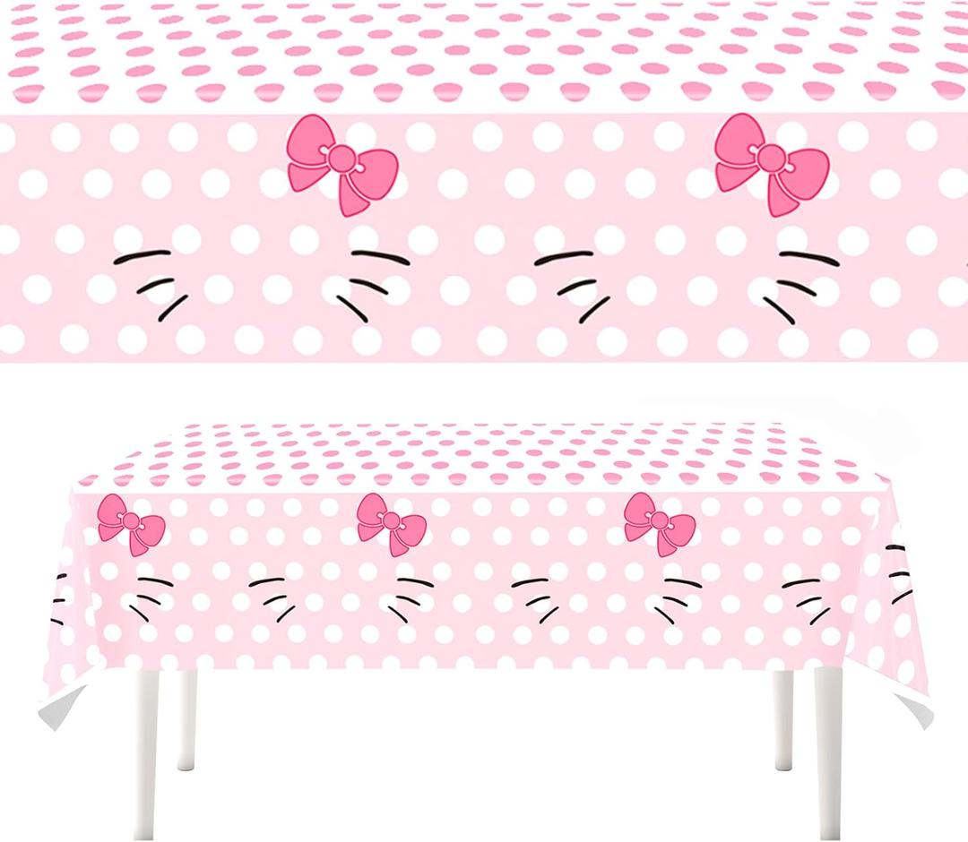 4 x Cat Tablecloth, Cute Disposable Rectangle Party Cover for Girls Birthday