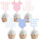 Gingham Boy Or Girl Cupcake Topper Gender Reveal Baby Shower Decoration Plaid Party Ideas 36 Pcs Blue Pink