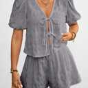 Glozeplus Women's 2 Piece Jumpsuit Floral Print Summer Half Sleeve Thin Coat Bodycon Short Pant Set Outfits (Purple, XL)