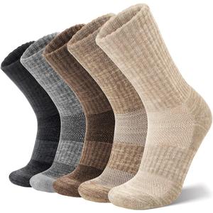 ANTSANG Merino Wool Hiking Socks for Men & Women 5 Pairs Thermal Warm Winter Thick Cushion Moisture Wicking Crew Boot Socks (Medium, Khaki Mixed)