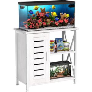 20-29 Gallon Fish Tank Stand, Aquarium Stand with Cabinet Accessories Storage, Heavy Duty Metal Frame, 31.49" L*15.74" W Tabletop, 330LBS Capacity,White PG07YGW