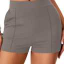 Vrtige Women's Casual High Waist Elastic Skinny Shorts with Pockets Gray Medium