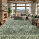RELEANY Area Rugs Large 10'x12' Washable Non-Slip, Floral Vintage Distress Medallion Carpet for Living Room Bedroom Dining Room, Dark Green Gray