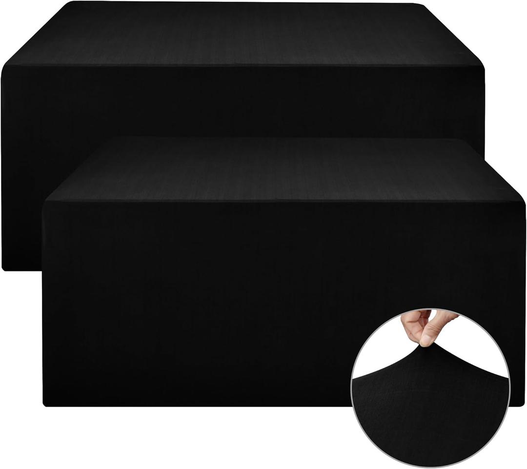 Nasitos Spandex Fitted Table Covers for 6 Foot Tables - 72 x 30 Inch - 2 Pack Black Stretch Table Clothes, Wrinkle Resistant Rectangle Tablecloths for Parties, Trade Show, Craft Show, Birthday
