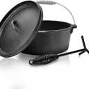 6.5 Quart Cast Iron Dutch Oven Pre-seasoned Pot with Lid Lifter Handle, Casserole Pot with Lid Lifter for Camping Cooking BBQ Baking