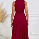 Kaximil Women's Square Neck Corset A Line Maxi Dress Ruffle Ruched Waist Flowy Long Dresses (Red)