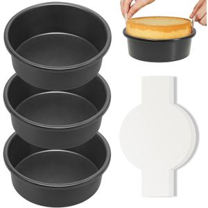 HONGBAKE 6 Inch Round Cake Pan Set for Baking with Healthy Parchment Paper, Nonstick Deeper Circle Cake Pans with Wider Grips, 3 Pieces Premium Layer Cake Tin, Cheesecake Mold, Huty Duty - Grey