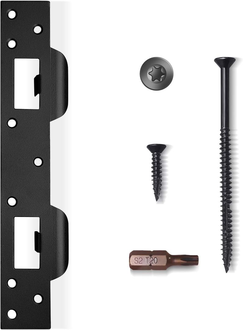 Door Strike Plate Double Opening, with Reinforced Torx/Star Screws & Bit, Reinforcement Striker for Set of Door Handle & Deadbolt(1, Matte Black)