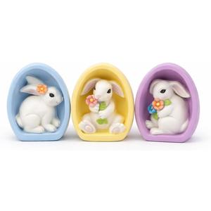 GoGnome Resin Easter Bunny Alcove Figurines, Set of 3  Pastel Egg Frame Bunny Decor, Spring Shelf & Mantel Display, Cute Seasonal Home Accent (Blue/Yellow/Purple)