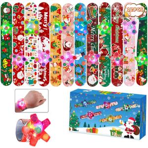 SCIONE 12 Pack Christmas Slap Bracelets + Light Up Fidget Spinners, Christmas Party Favors for Kids Xmas Gifts Christmas Goodie Bag Stuffers