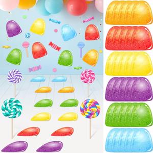 Spakon 30 Pcs Candy Birthday Party Decorations Candy Themed Floor Stickers Colorful PVC Gumdrop Jelly Wall Decals for Christmas Trunk or Treat Party Supplies