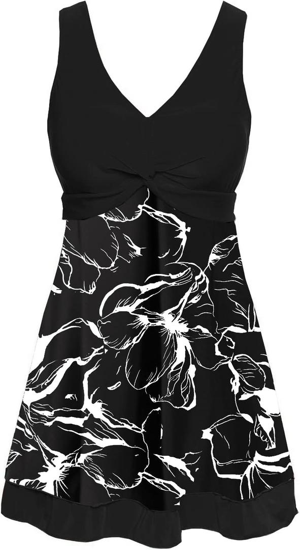 MiYang Women's Plus Size Printing Padded High Waist Swimdress (18-20, Texture) MiYang Women's Plus Size Printing Padded High Waist Swimdress (18-20, Texture)