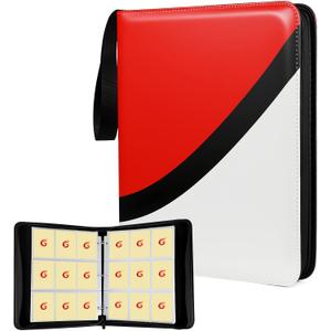 9 Pocket Trading Card Binder for Pokemon MTG Yu-Gi-Oh TCG, Fits 900 Cards With 50 Removable Double-Sided Pages, Portable Collection Card Album for Gift, Red White Black Tri-Color (Extra Large)