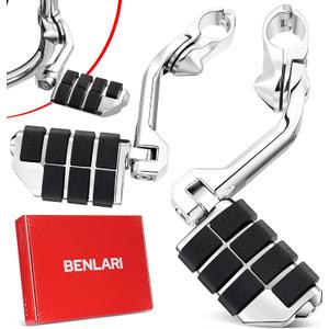Benlari Highway Pegs,1.25" Highway Footpegs 304 Stainless Steel Adjustable Long Angled Fit for Harley Davidson Touring Street Glide Road Dyna Sportster Softail fits 1-1/4"(32mm) Engine Guard(Chrome)