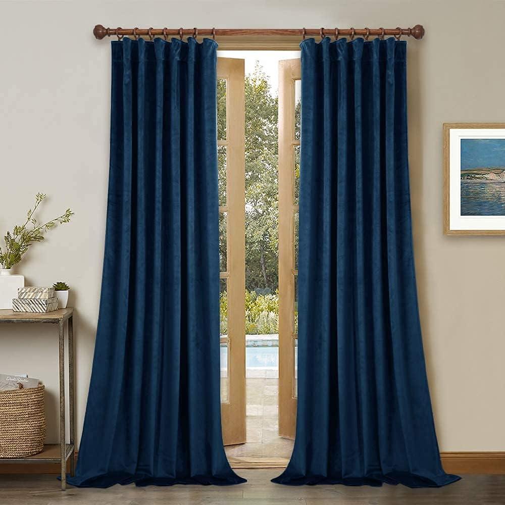 StangH Super Soft Velvet Curtains - Luxury Decoration Navy Blue Velvet Drapes 2 Panel Set Thermal Insulated Blackout Curtains for Office/Studio/Dining Room, W52 x L96 inches, 2 Panels
