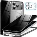 Metal Titanium Privacy Case for iPhone 17 Pro Max, Built-in Privacy Screen Protector & Camera Lens Protector, Magnetic Adsorption Double Sided Tempered Glass Anti Peep Anti Spy Cover for Men Women