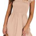 ANRABESS Women's Summer Casual Sleeveless Square Neck Dress 2025 Smocked Ruffle Backless Boho Beach Cute Teen Short Sundress (Large, Apricot)