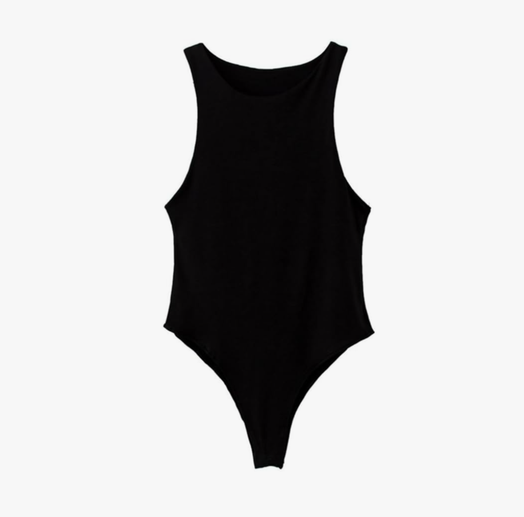 Mangopop Summer Slim Bodysuits Sexy Sleeveless Retro Women's Top Jumpsuit, L, Black