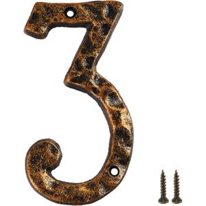 5.5 Inch Cast Iron House Numbers - Hammered Finish Mailbox Numbers - Metal Address Plaque Numerals - Weatherproof, Easy to Install, Soild Home Decor/Number 3