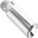 304 Stainless Steel Car Exhaust Tip, 2.5" Inlet, 3" Outlet, 12" Overall Length, Polished Dual-Layer Slant Cut Design, Clamp-On for 2.5-Inch Outside Diameter Tailpipe