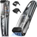 Advanced Vacuum Beard Trimmer for Men: Vacuum Mustache Trimmer with Precision Knob, Adjustable 20mm Length Settings, 2 Combs, IPX6 Waterproof-Rechargeable Vacuum Trimmer for Beard, Black