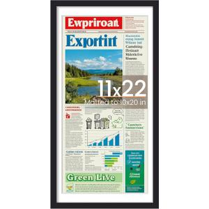 Upsimples 11x22 newspaper frame, Display Pictures 10x20 with Mat or 11x22 Without, Wall Hanging Photo Frame, Black, 1 Pack