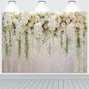 7x5FT Flower Wall Backdrop White and Green Wisteria Rose Floral Photography Background Girls Birthday Party Wedding Bridal Shower Decorations Portrait Photoshoot Banner Photo Booth Props