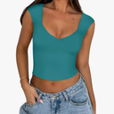 REORIA Women's Trendy Butsmooth® Sexy Casual V Neck Double Lined Sleeveless Slimming Going Out Crop Tank Top, Size XXL
