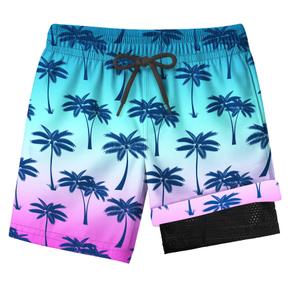 FABUVIEW Swimming Trunks with Compression Liner for Boys 7-16 Years,Crocodile Pattern Quick-Dry Swim Trunks for Kids Teens, Breathable Sun Protection Swim Shorts, Adjustable Drawstring Swimsuit