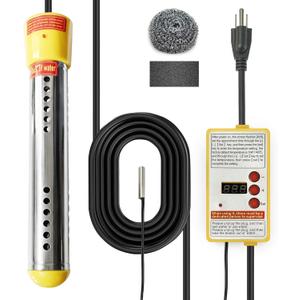 Adjustable Immersion Water Heater 1500W, Portable Stainless Steel Bucket Heater with Thermostat, Auto Shut-Off, Temperature Display, Safety Alarm, Fast Heating for Home, Bath, Camping, RV (Yellow)