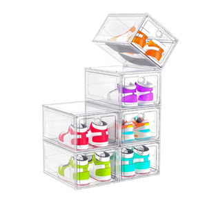 ARSTPEOE 6 Pack Upgrade Harder Shoe Organizer, Shoe Storage with Magnetic Front Door, Clear Shoe Boxes Foldable Space-Saving Shoe Rack for Sneaker Boot Container, Black