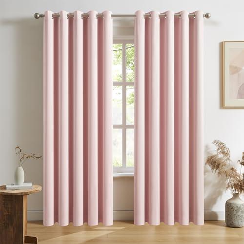DUALIFE Baby Pink Grommet Room Darkening Curtains 60 x 84 Inches, 2 Panels