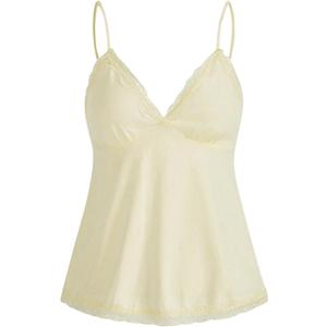 SHENHE Women's Lace Babydoll Tank Top Sexy V Neck Sleeveless Flared Hem Flowy Peplum Tops (Light Yellow) XL