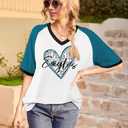 Football Shirts for Women Game Day V-Neck Tshirt Casual Football Short Sleeve Team Fan Graphic Tee Top