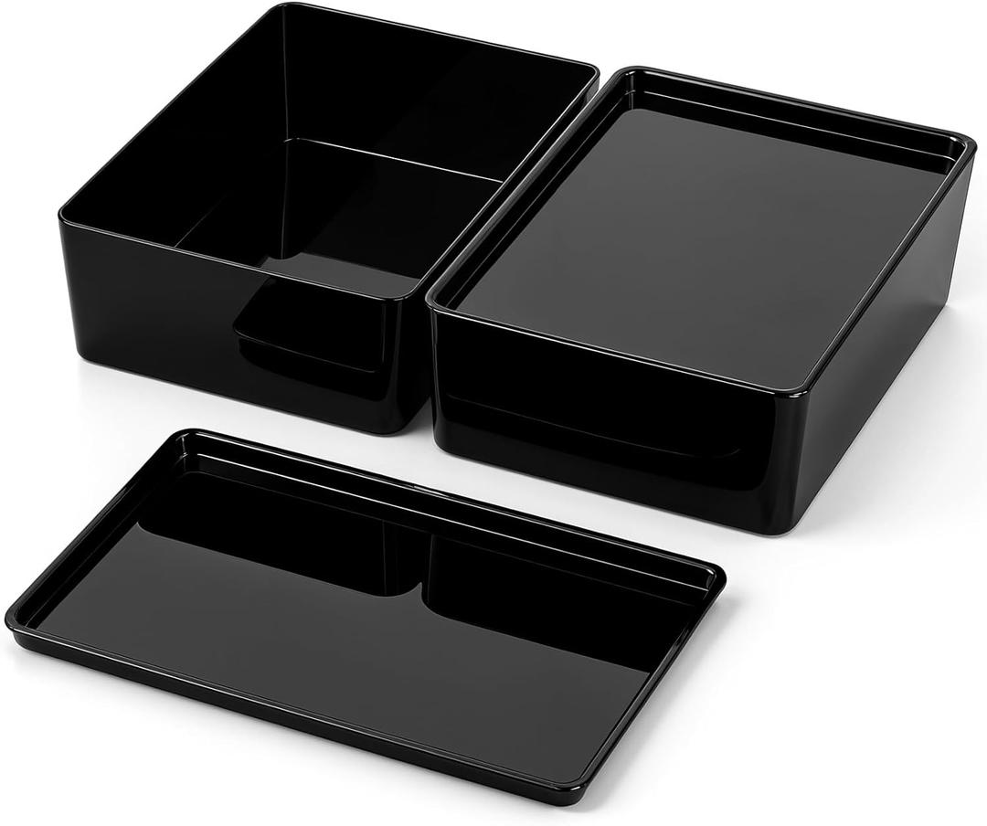 2 Pack Multipurpose Stackable Storage Bins With Lids, 7x10 Inch Plastic Containers For Home And Office Organization, Black