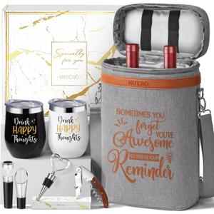 Wine Lovers Gifts for Women Wine Gift Baskets, Mothers Day Birthday Gifts for Women Mom Her Sister Friend Dad Coworker Girlfriend Housewarming Gift Set, Wines Cooler Bag Tote Carrier Wines Tumblers