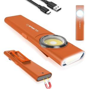 klarus E5 Pocket Flashlight, Rechargeable EDC Flashlight, Super Slim 4.2x1x0.3inch, 600 Lumens, USB-C Port, IPX4, Dual Light Source with Magnetic Base, Hat & Clothes Clip - Orange