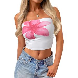 Trendy Queen Womens Tube Tops Going Out Summer Y2k Bandeau Trendy Crop Sleeveless Strapless Cute Teens 2025 Corset Floral (Large, Flower)