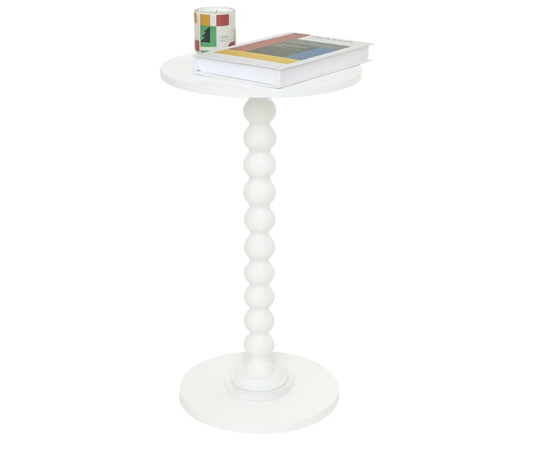 Round Side Table, Small Drink Table for Small Spaces, Modern Accent End Table Nightstand with Solid Wood Leg for Living Room, Bedroom, Corners, and Office (White)
