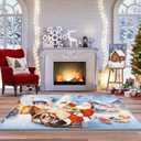 Christmas Rugs Indoor Large Area Rug for Living Room Floor Carpet for Bedroom, Non-Slip Washable Throw Rugs with Rubber Backing Decorative Blue Santa Rug for Kitchen Fireplace Decor 3 x 5 Ft