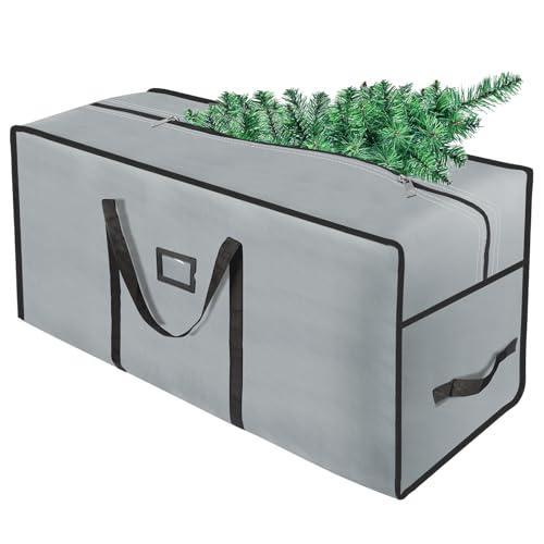 EMOMAS 7.5 Ft Heavy Duty Christmas Tree Storage Bag - Waterproof 600D Oxford Fabric, Reinforced Handles, Dual Zippers & Wide Opening. Christmas Tree Box Solve Post - Holiday Storage Hassles (Grey）
