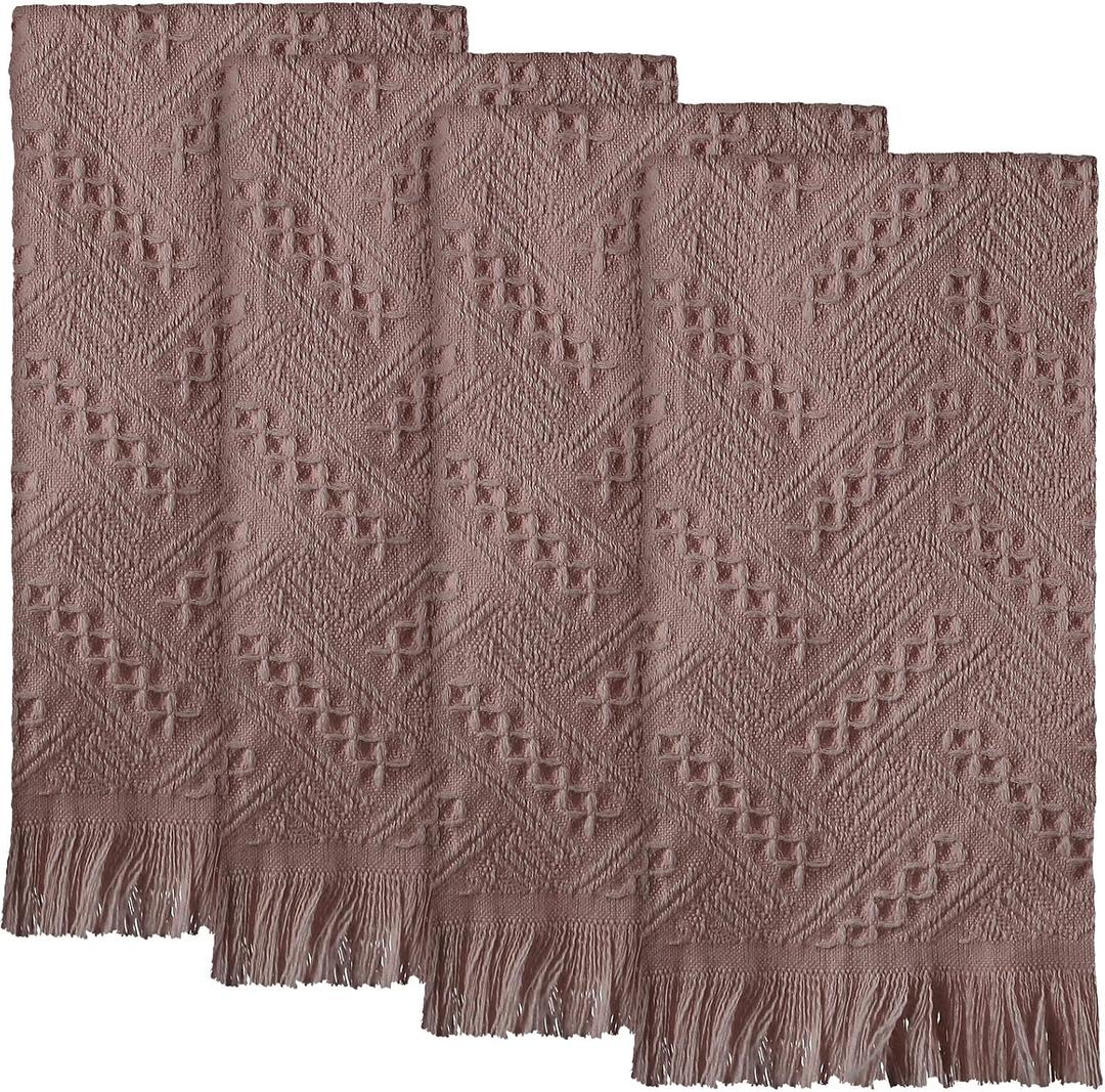 HunnmingRe 4 Pack Boho Hand Towel for Bathroom Kitchen 14x30 Inch 100% Turkish Cotton Spring Boho Decorative Towel Waffle Farmhouse Bathroom Decor Absorbent Soft Guest Gift(Brown)
