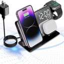 4-in-1 Wireless Charging Station for Apple Devices, 18W Fast Charge Wireless Charger Alarm Clock and Temperature Display, Wireless Charger Stand for iPhone 16 15 14 13 12, Apple Watch (Black)