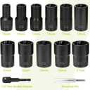 Lug Nut Extractor Twist Socket Set, 13 Pieces Wheel Lock Removal Kit, for Removing Damaged, Frozen, Rusted, Nuts & Screws, Cr-Mo Steel