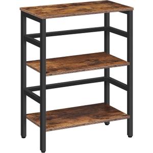 HOOBRO 3 Tier Bookshelf, 23.6" L Industrial Bookcase, Record Storage Rack with Side Fence, Storage Shelf with Metal Frame, Rustic Open Display Shelf for Living Room, Bedroom, Rustic Brown BF86CJ01G1